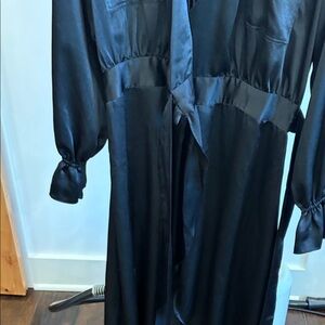 Ramy Brook Black Laney Satin Wrap Midi Dress